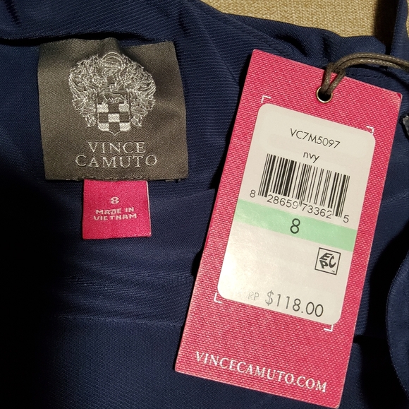 Vince Camuto Stretch Navy Blue One Shoulder Tiered Party Dress Size 8 - Picture 7 of 10